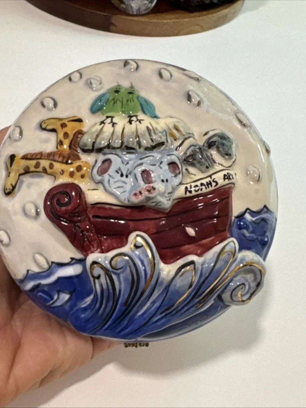 Blue Sky Oversized Noah's Ark Trinket Box Rainbow Clouds 